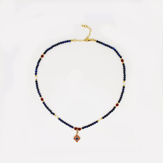 Chinoiserie +  lapis lazuli beaded necklace - Wander + Pray