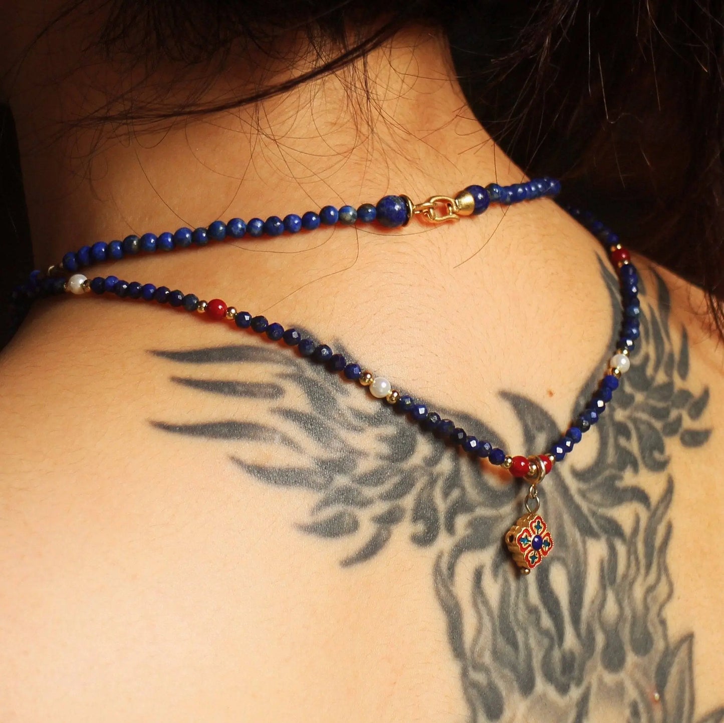 Chinoiserie +  lapis lazuli beaded necklace - Wander + Pray