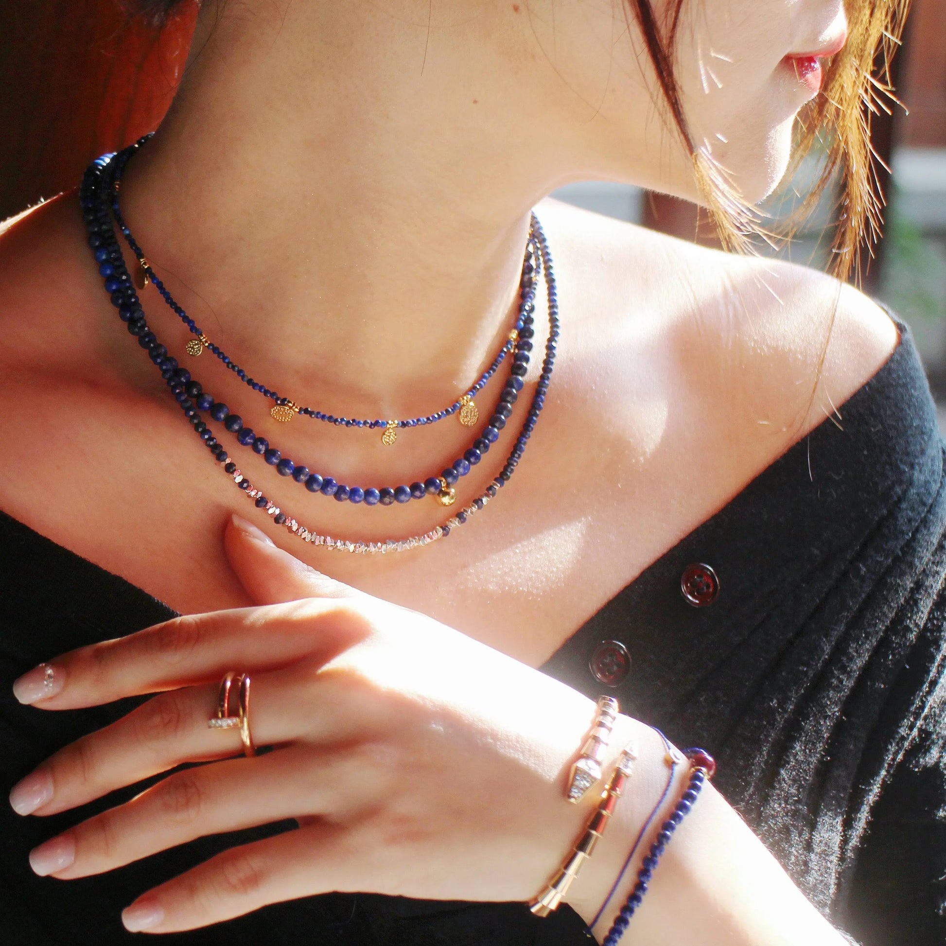 lapis lazuli + Gold bead necklace - Wander + Pray