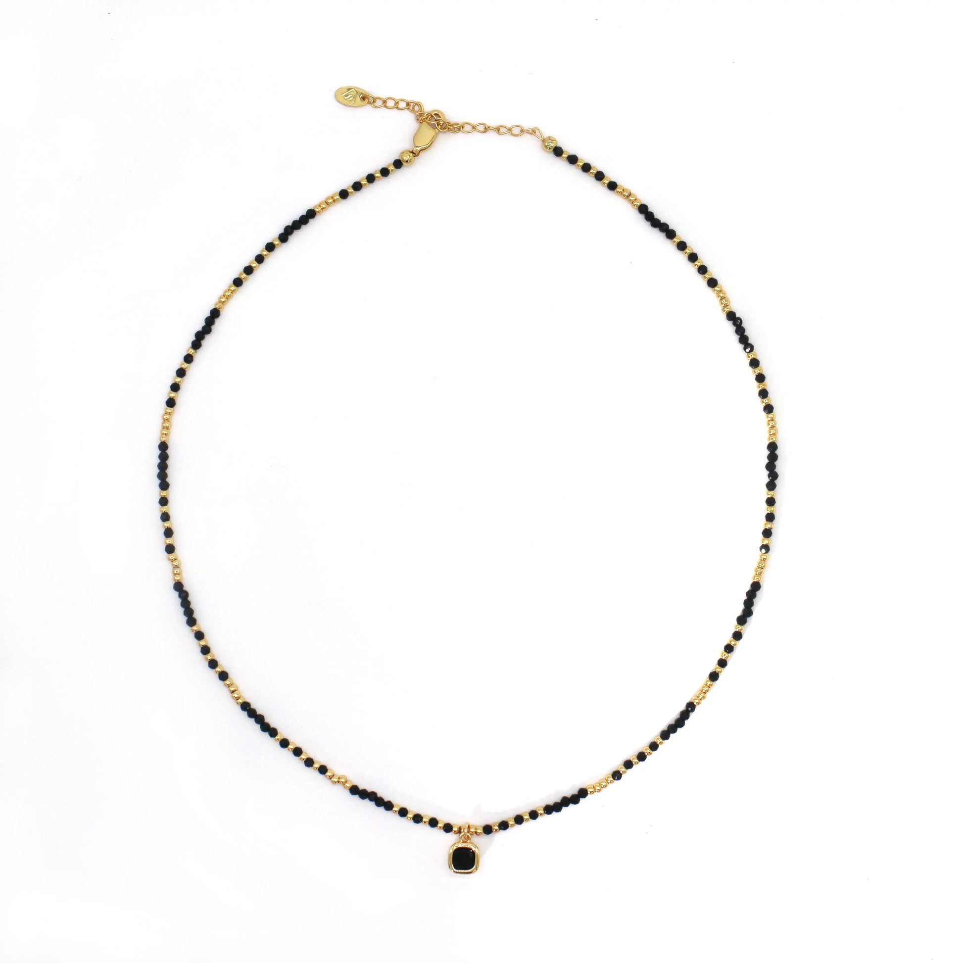 Black Agate & Gold beaded necklace - Wander + Pray