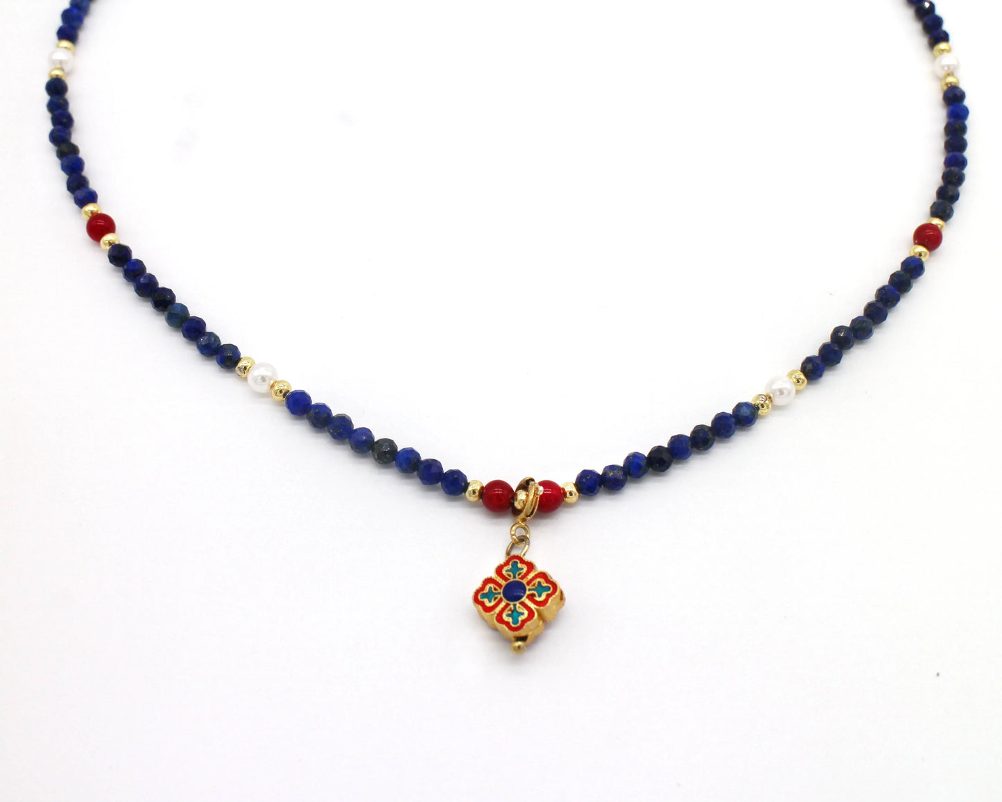 Chinoiserie +  lapis lazuli beaded necklace - Wander + Pray