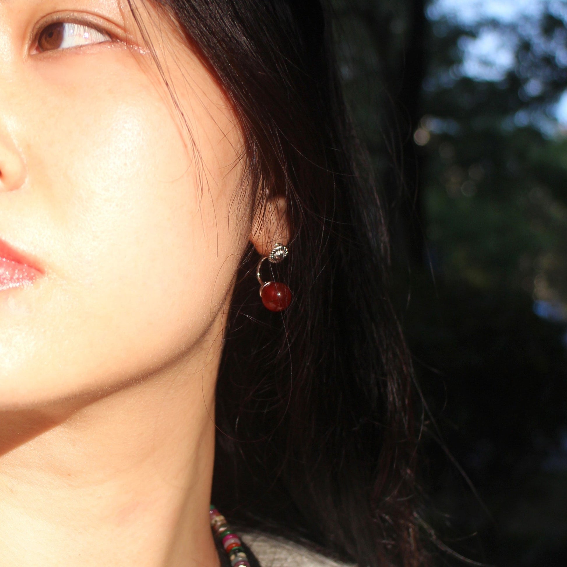 Red Agate silver earring Wander + Pray