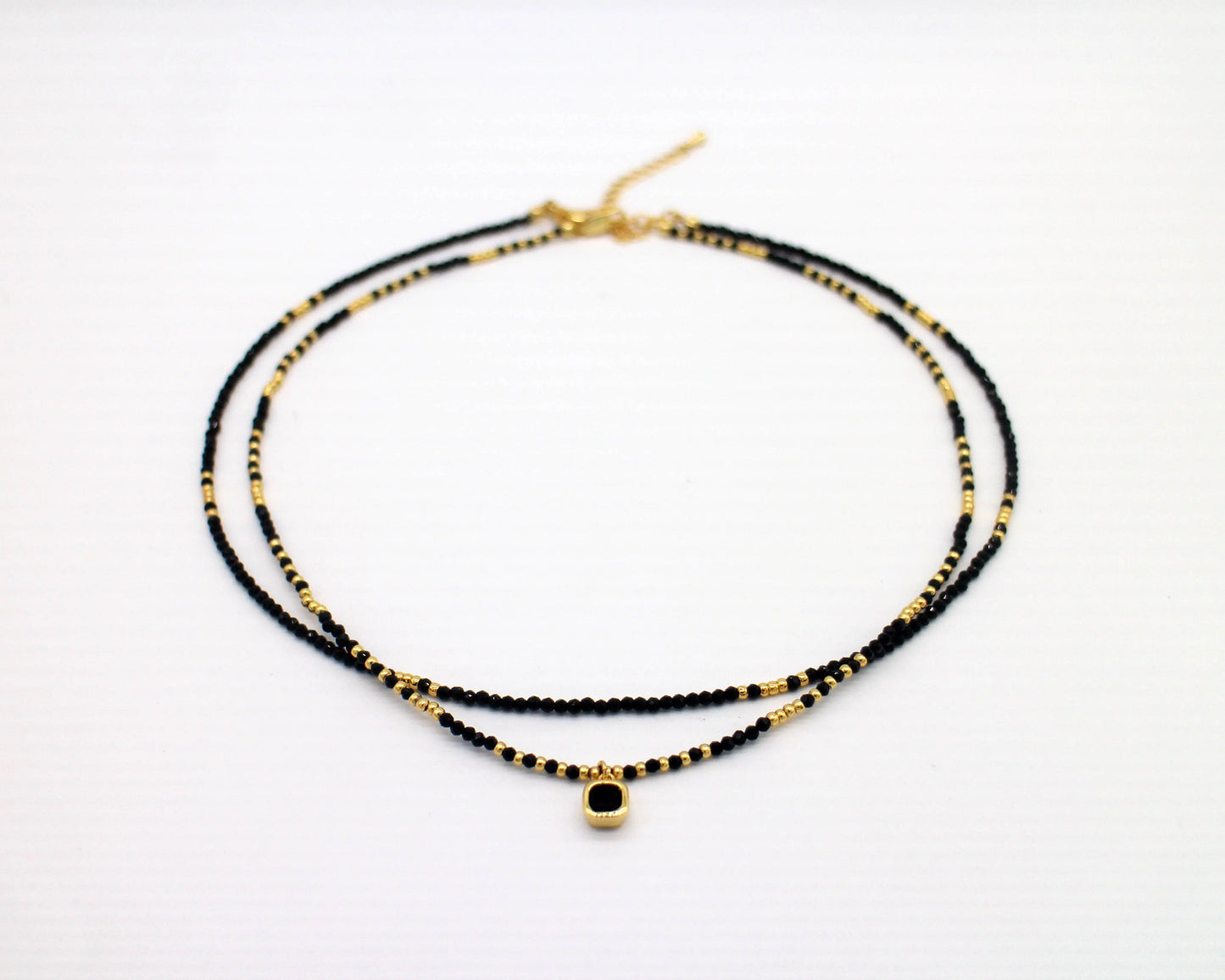 Black Agate & Gold beaded necklace - Wander + Pray