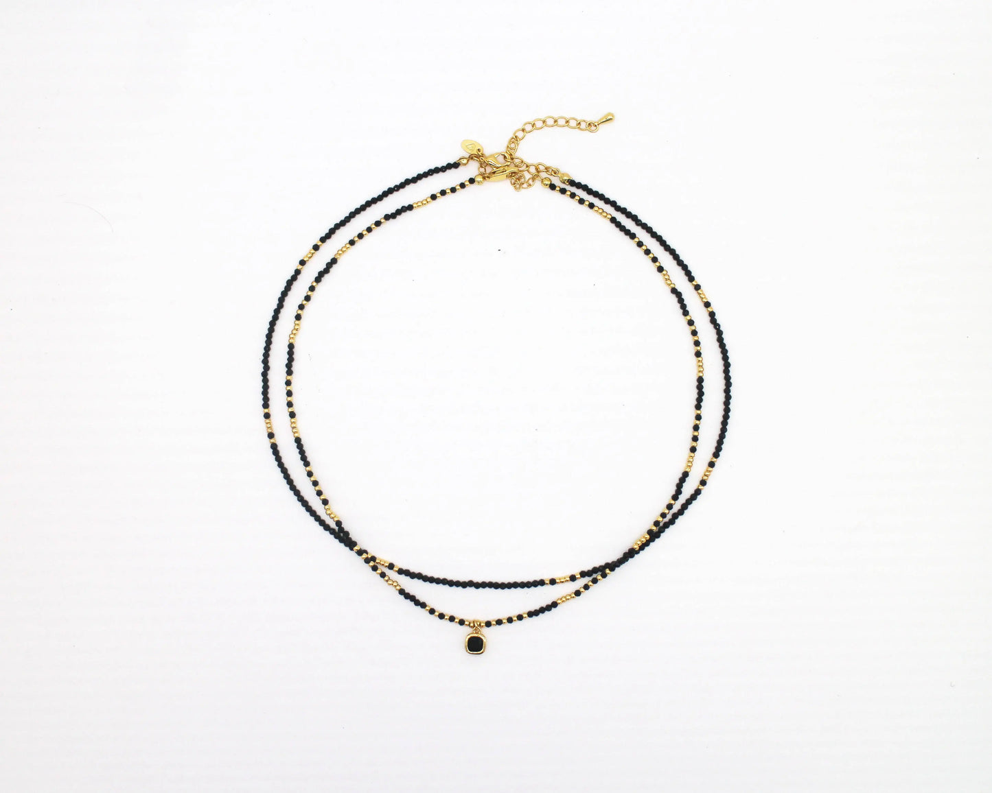 Black Agate & Gold beaded necklace - Wander + Pray