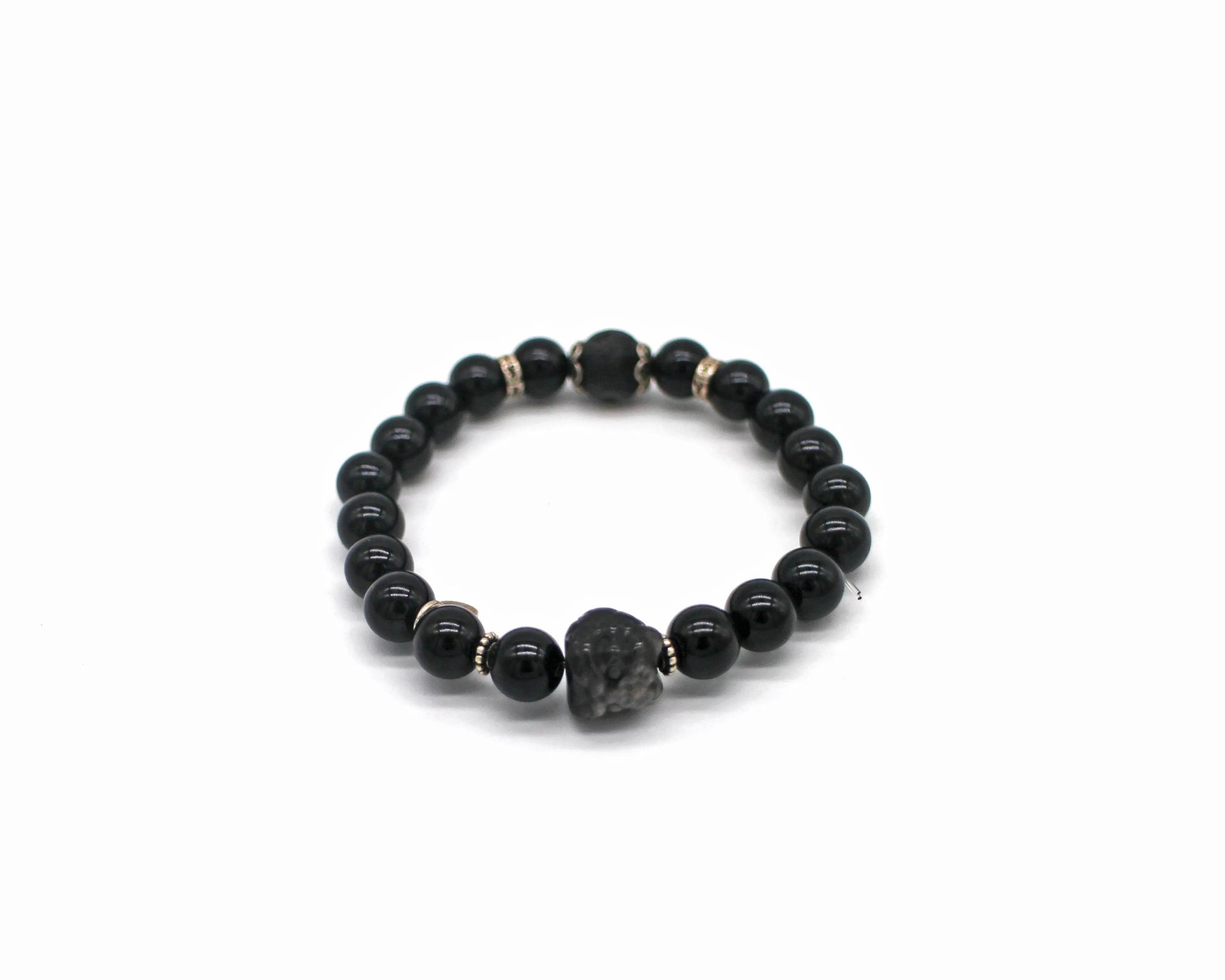 Black Agate beaded bracelet with moonstone - Wander + Pray