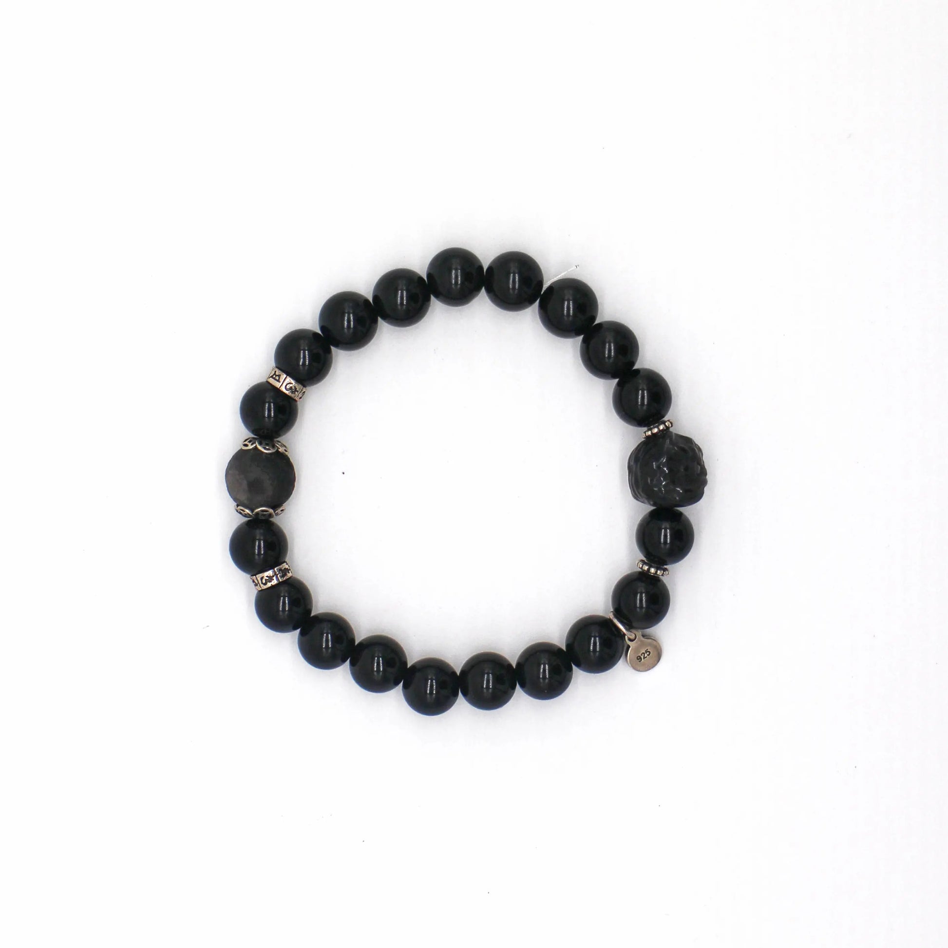 Black Agate beaded bracelet with moonstone - Wander + Pray