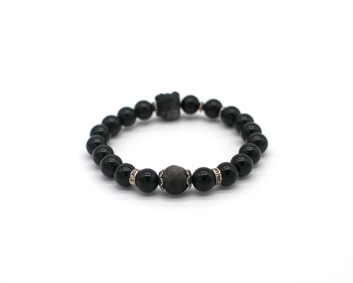 Black Agate beaded bracelet with moonstone - Wander + Pray