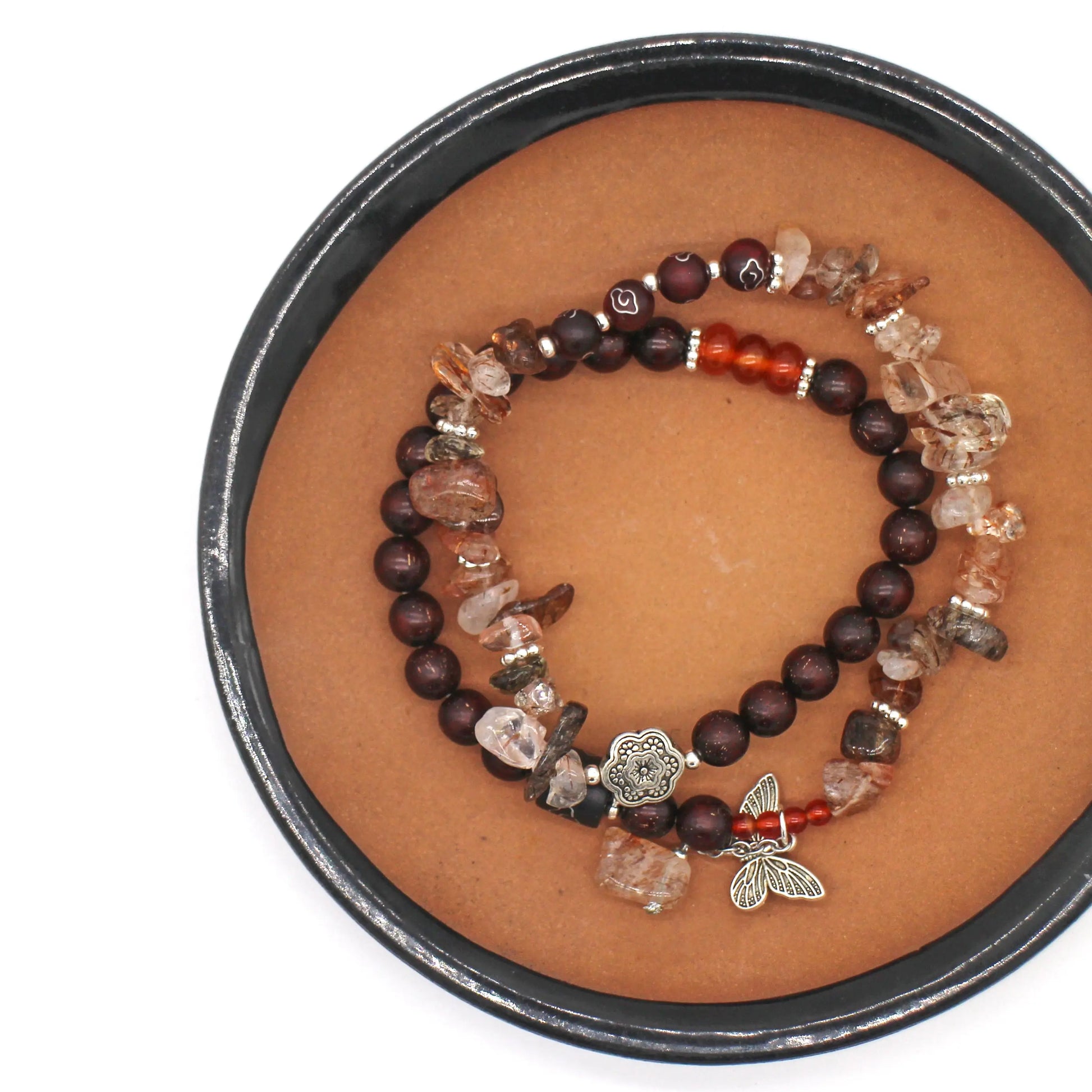 Sandalwood Bead and Black Gold Super Seven Bracelet - Wander + Pray