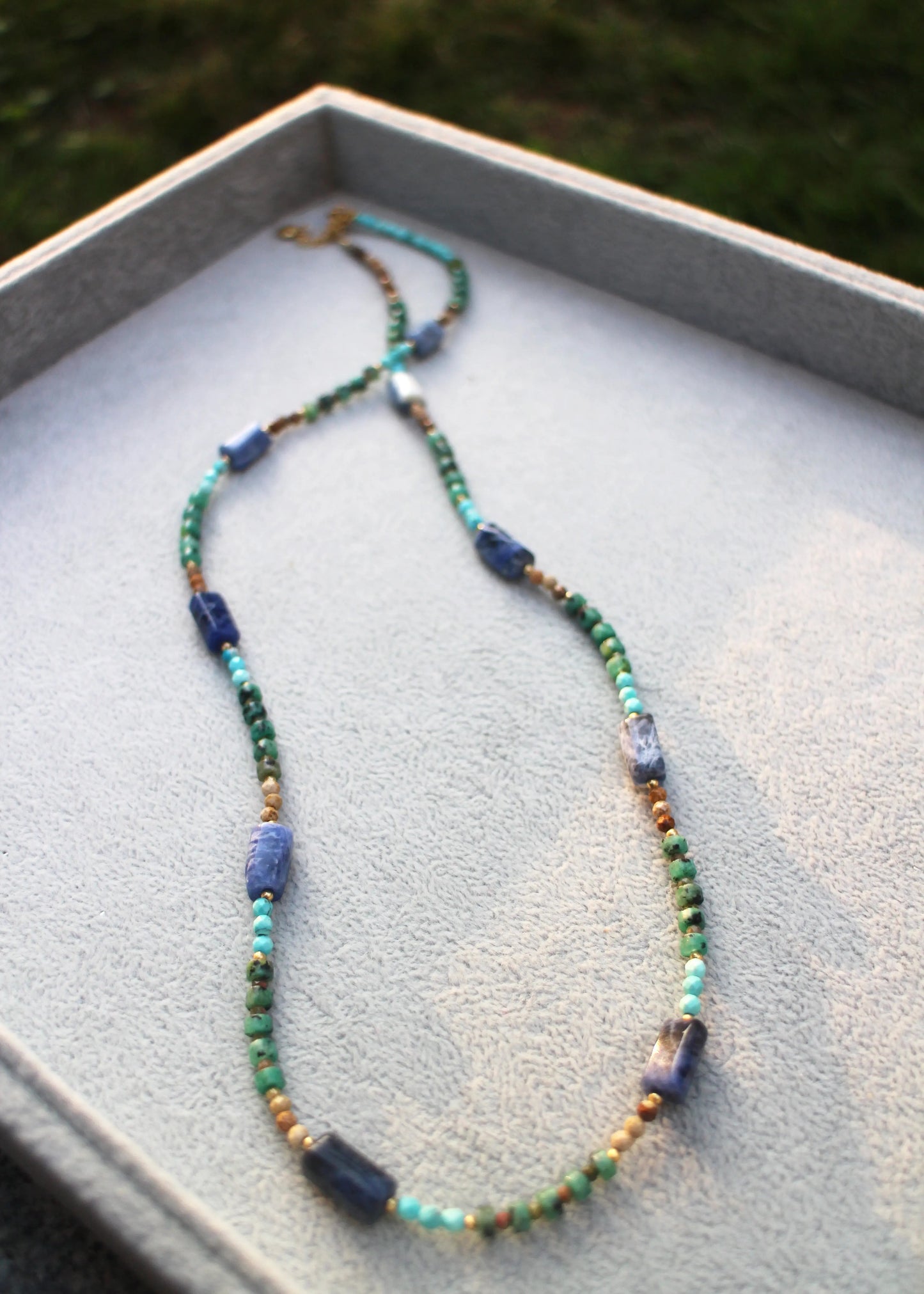 Turquoise and Sodalite beaded necklace Wander + Pray