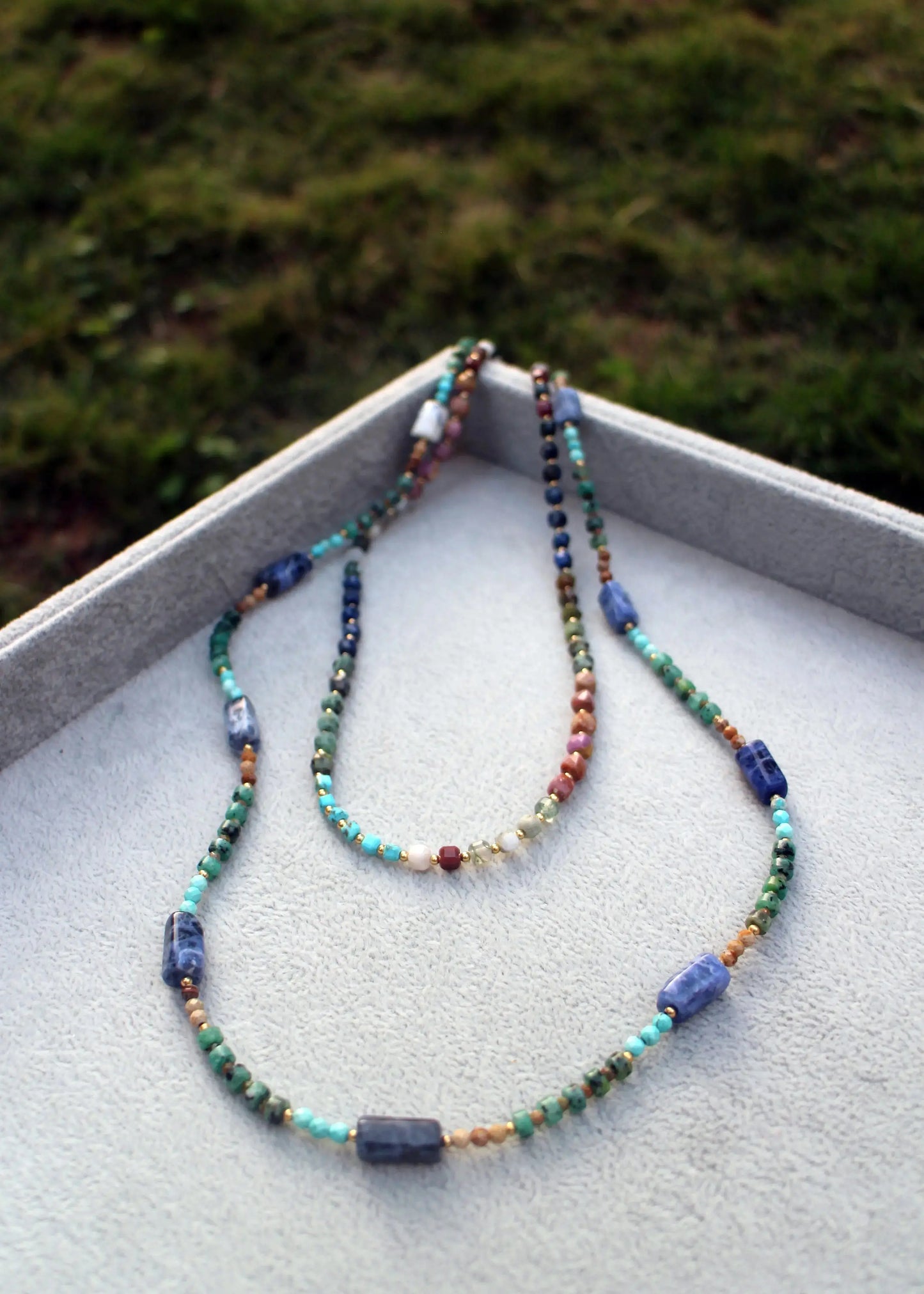 India Agate and Sodalite beaded necklace Wander + Pray