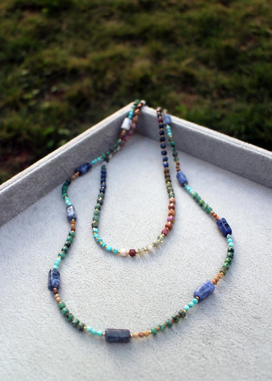 India Agate and Sodalite beaded necklace Wander + Pray