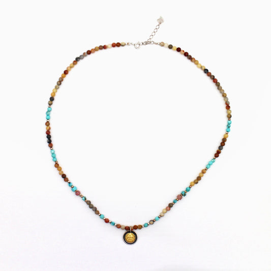 Agate Beaded necklace with Zashi Lhamo pendant Wander + Pray