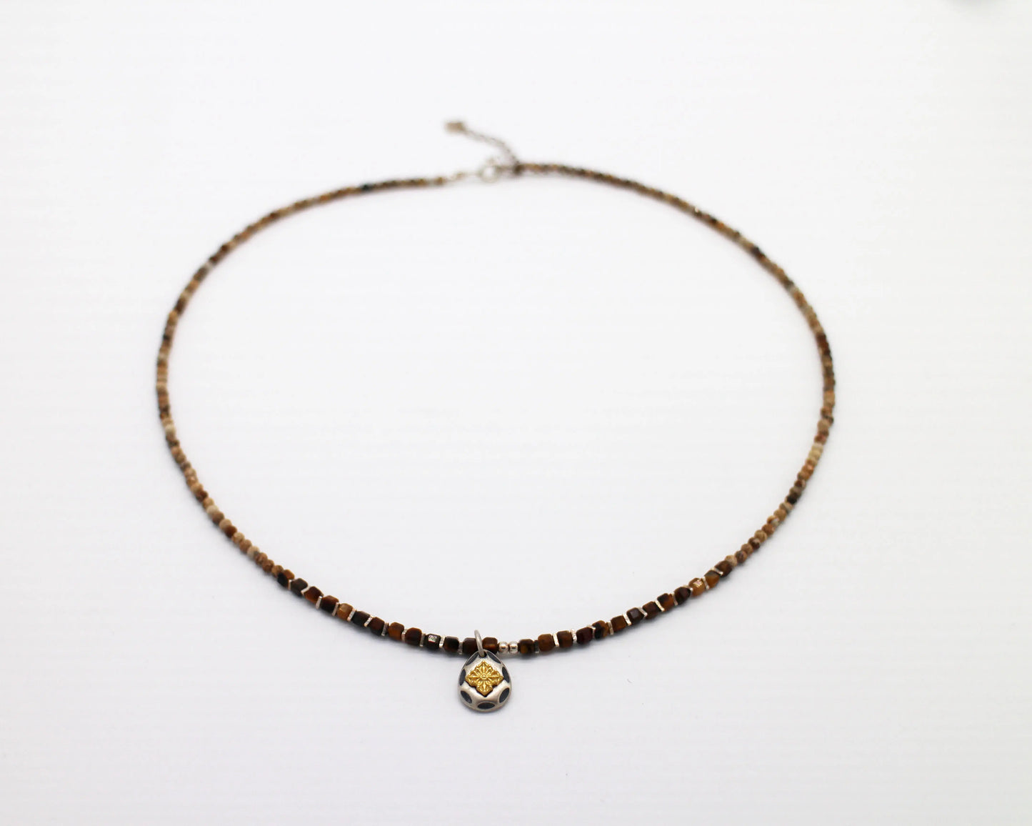 Tiger's Eye Beaded necklace with pendant Wander + Pray