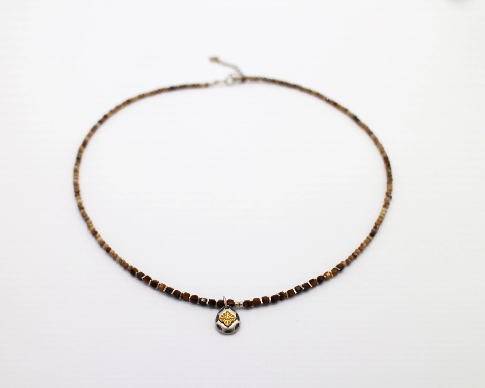 Tiger's Eye Beaded necklace with pendant Wander + Pray