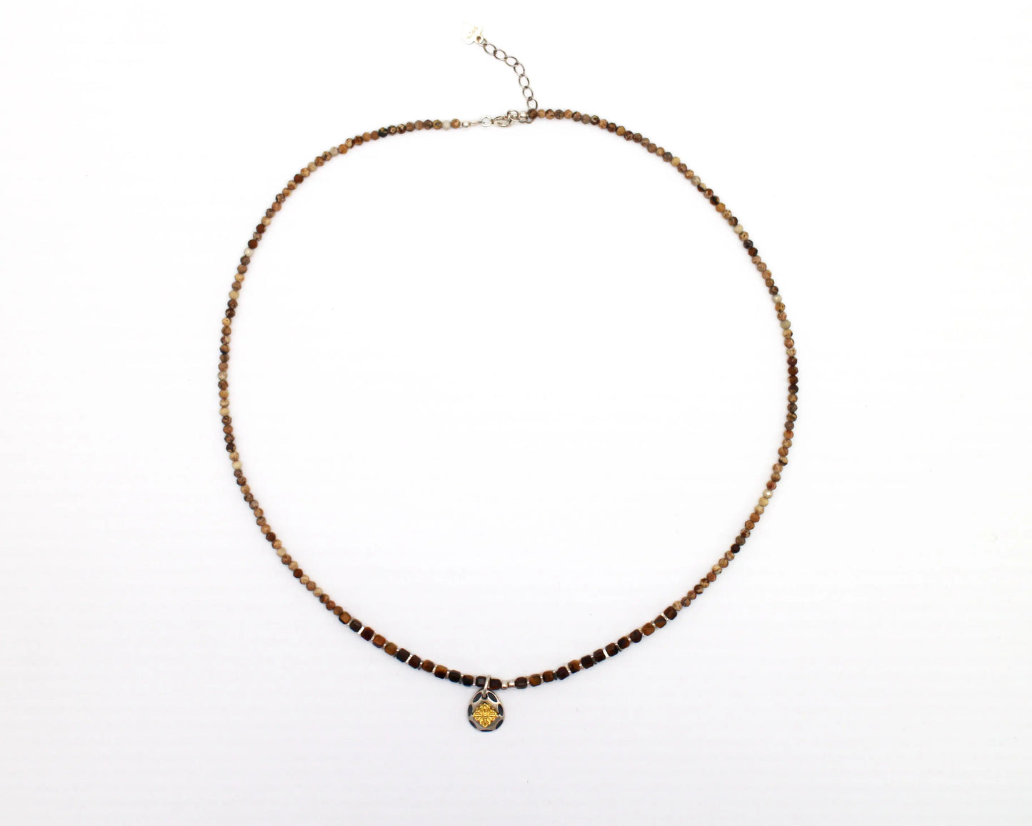 Tiger's Eye Beaded necklace with pendant Wander + Pray