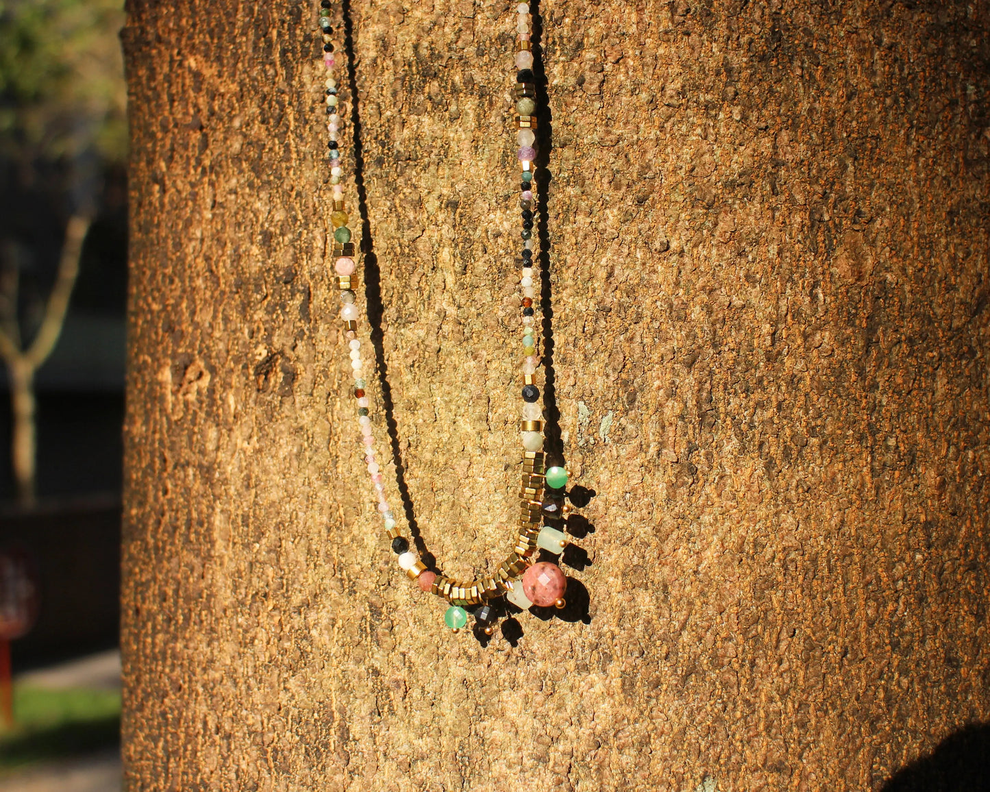 Yogis Beaded Necklace with Dangled stones Wander + Pray