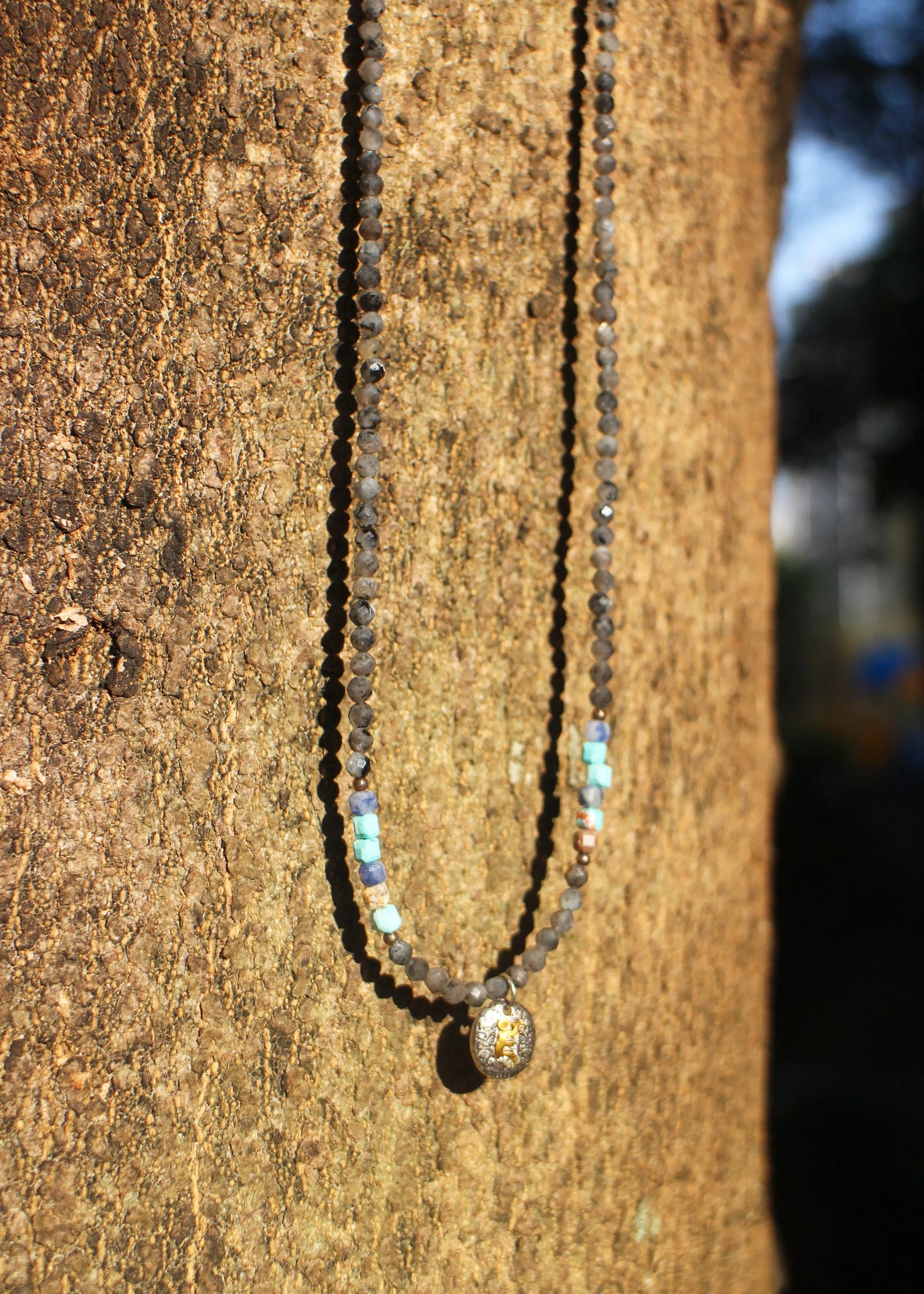 Labradorite Beaded necklace with pendant Wander + Pray