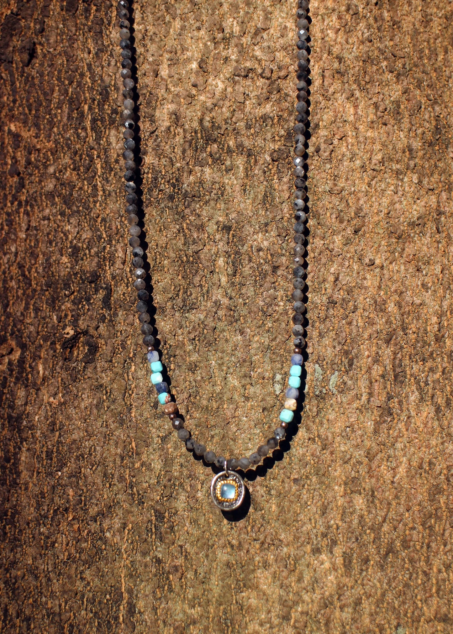 Labradorite Beaded necklace with pendant Wander + Pray