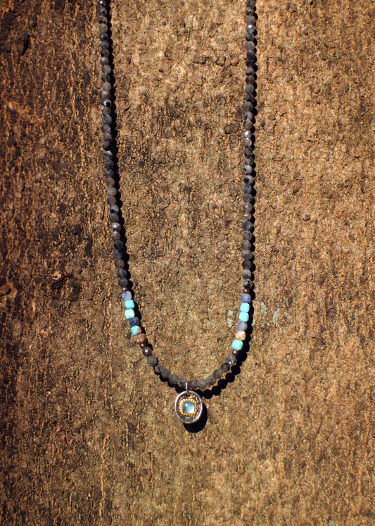 Labradorite Beaded necklace with pendant Wander + Pray