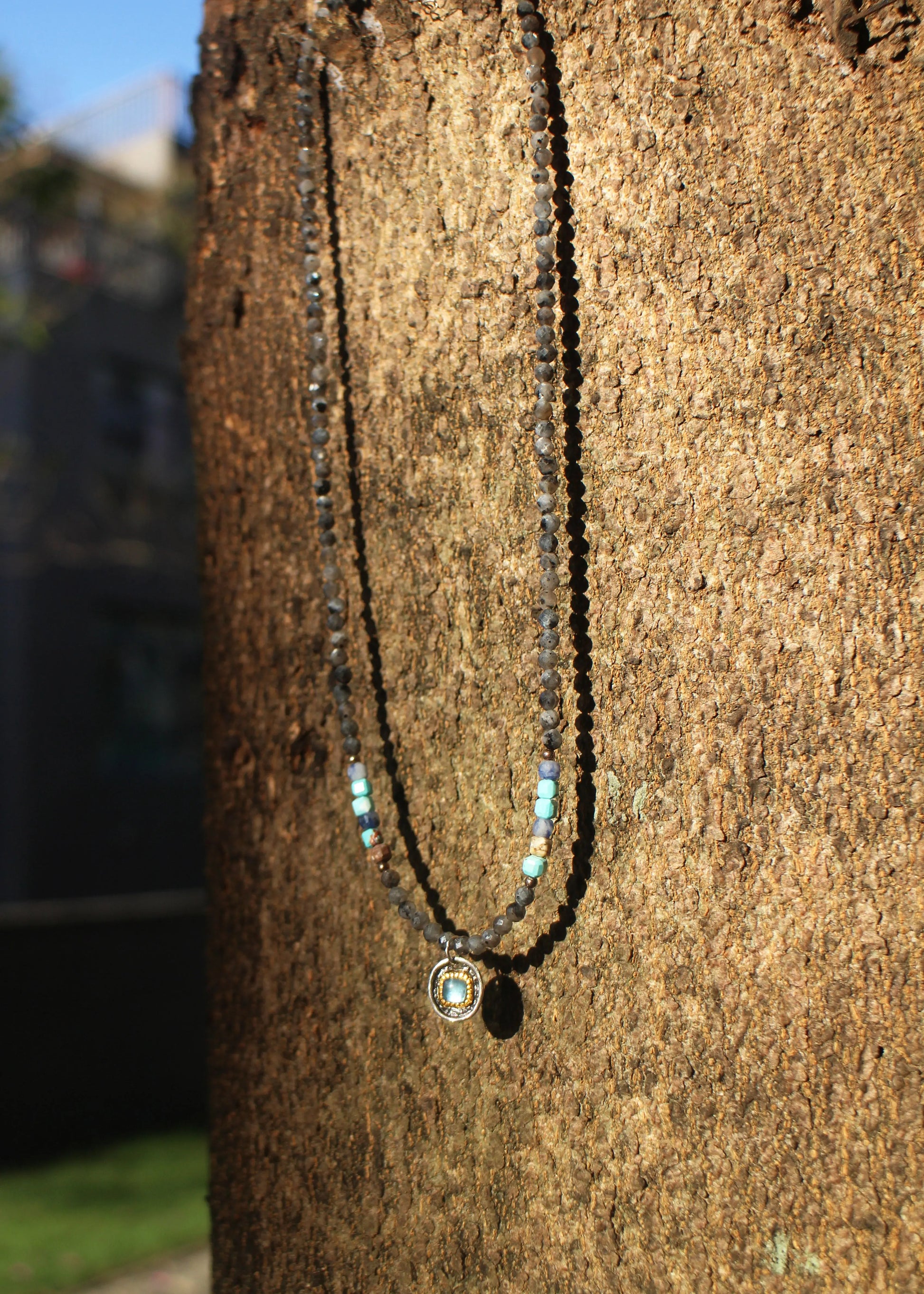 Labradorite Beaded necklace with pendant Wander + Pray