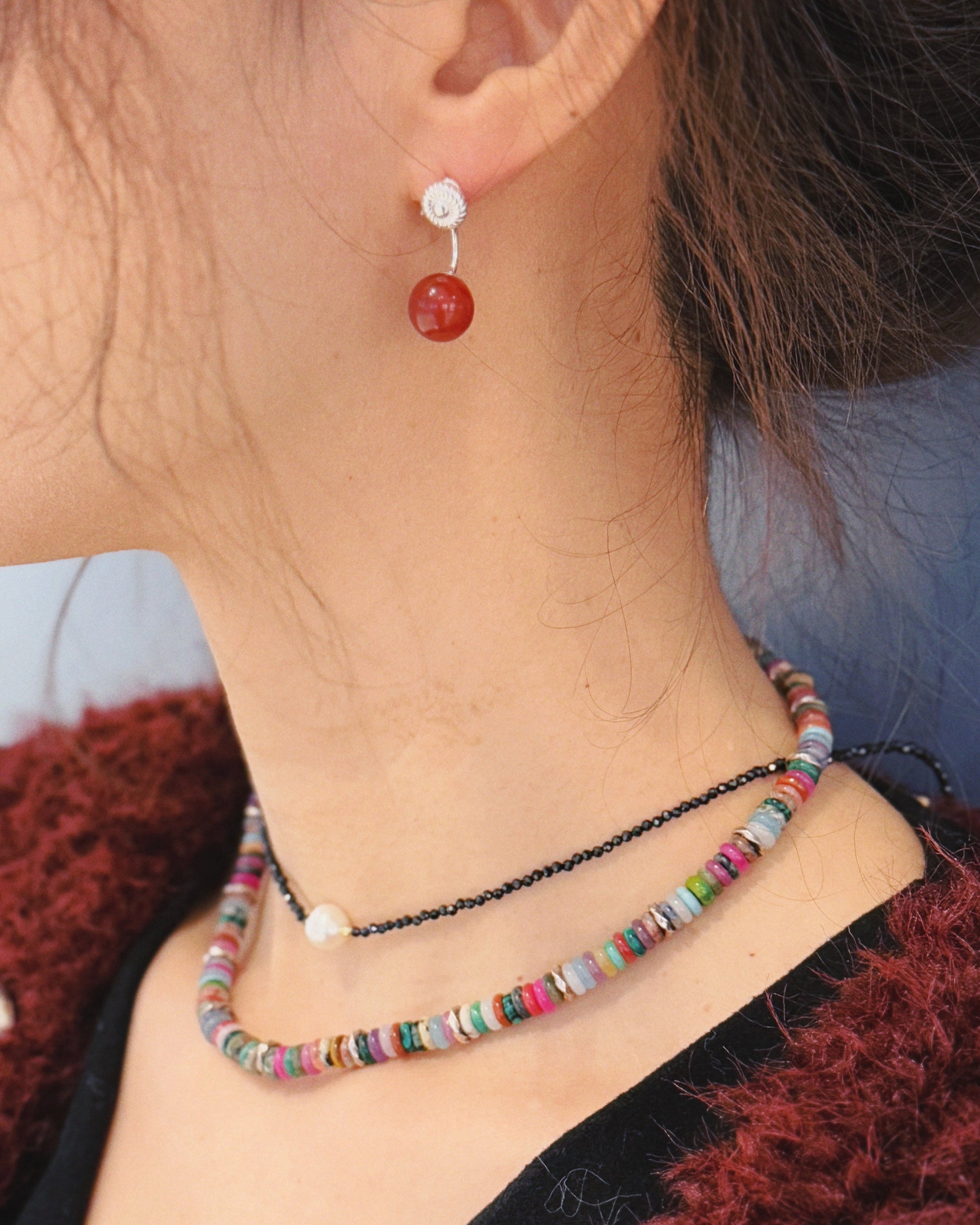 Red Agate silver earring Wander + Pray