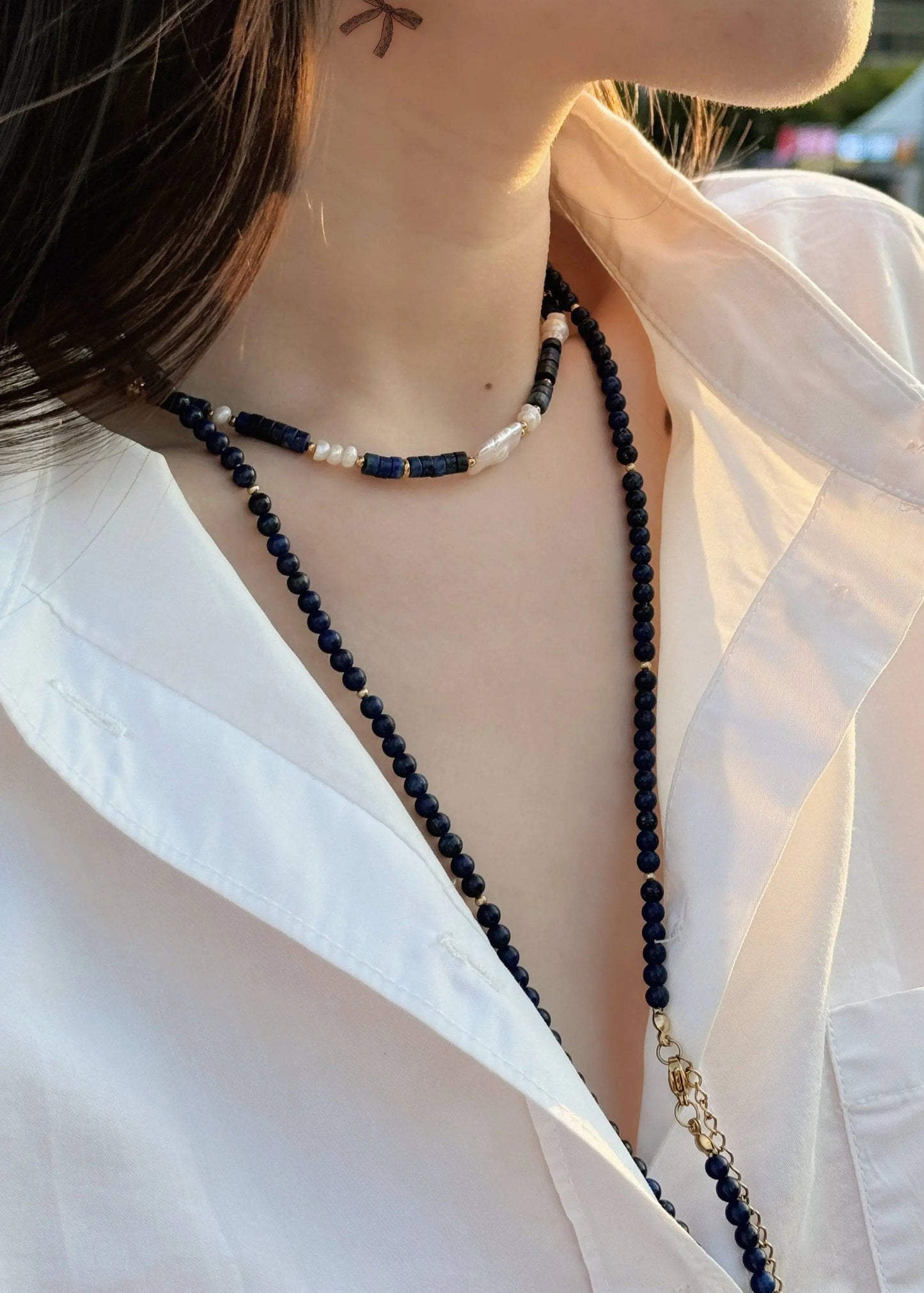 lapis lazuli bead & Baroque pearl necklace - Wander + Pray