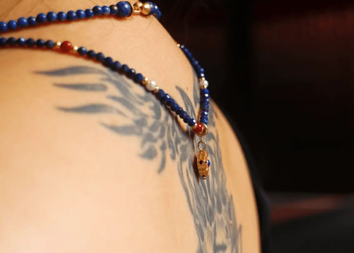 Chinoiserie +  lapis lazuli beaded necklace - Wander + Pray